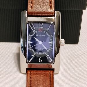 Armitron Water 100 Resist Quartz Black Dial Watch with Brown Strap